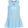 Sunny Fashion Girls Dress Pleated White Black Plaid Collar School Uniform(Blue)
