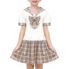 Sunny Fashion Girls Dress Sailor School Uniform Navy Suit Size 6-14(Beige Plaid)