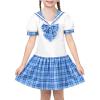 Sunny Fashion Girls Dress Sailor School Uniform Navy Suit Size 6-14(Blue Plaid)
