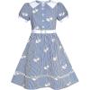 Sunny Fashion Girls Dress School Uniform Blue Strip Floral Print Gingham(Blue Swan)