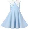 Sunny Fashion Girls Dress School Uniform Letter Print Sleeveless Ruffle Dress(Sky Blue)