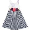 Sunny Fashion Girls Dress Sleeveless Stripes Floral Printed Flower Waist