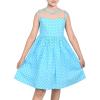 Sunny Fashion Girls Dress Turn-Down Collar Checkered Black White Summer 7-14(Blue Polka Dot)