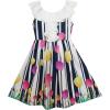 Sunny Fashion Girls Dress Turn-Down Collar Tulip Striped Print Chiffon