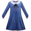 Sunny Fashion Girls Dress White Collar Long Sleeve School Uniform Size 5-10(Blue)