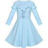 Sunny Fashion Women’s Ruffled Decoration Long Sleeve Vintage Casual Party Dress(Blue)