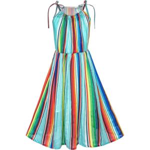 Girls Dress Flutter Sleeve Puffy Star Stripe Pocket National Day July 4th Size 3-7 Years 5 Years / Red