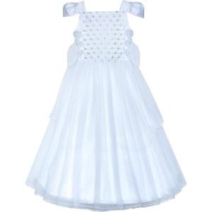 Sunny Fashion Flower Girls Dress White Sparkling Corset Pageant Vintage(White)