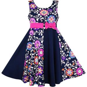 Sunny Fashion Girls’ 12 Years Knee-Length Blue Dress, Party Occasion, A-line, Sleeveless, Zipper Back, Strapless, Asymmetric Neck, Floral Pattern – In Stock