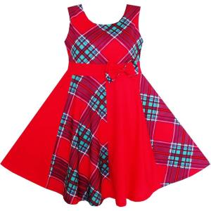 Sunny Fashion Girls Dress Asymmetric Flower Bow Tie Sleeveless Dark Blue