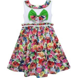 Sunny Fashion Girls Dress Bow Tie Blooming Flower Detailing Collar Green