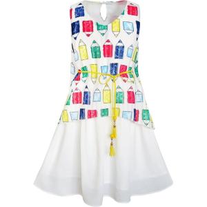 Sunny Fashion Girls Dress Cartoon Colorful Pencil Sash 2-in-1 Size 5-12