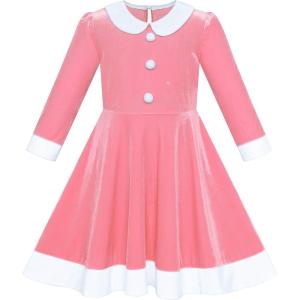 Sunny Fashion Girls Dress Christmas Hat Red Velvet Long Sleeve Holiday Size 4-14(Pink)