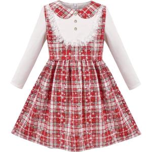 Sunny Fashion Girls Dress Christmas Hat Red Velvet Long Sleeve Holiday Size 4-14(Red Checkered)