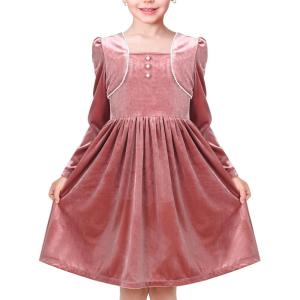 Sunny Fashion Girls Dress Christmas Hat Red Velvet Long Sleeve Holiday Size 4-14(Salmon Pink Velvet)