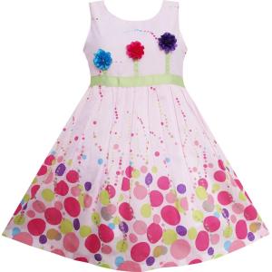 Sunny Fashion Girls Dress Colorful Dot 3 Flower Green Belt Party Birthdayren