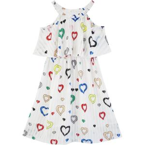 Sunny Fashion Girls Dress Colorful Heart Print Cold Shoulder Party Dress
