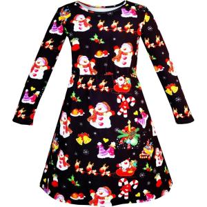 Sunny Fashion Girls Dress Green Forest Red Fox Long Sleeve Size 4-10(Black)