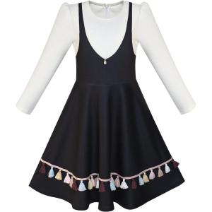 Sunny Fashion Girls Dress Green Forest Red Fox Long Sleeve Size 4-10(Black White)