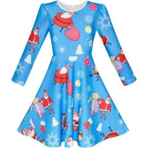 Sunny Fashion Girls Dress Green Forest Red Fox Long Sleeve Size 4-10(Blue 2)