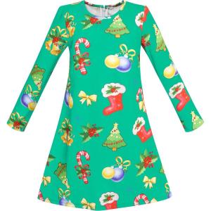 Sunny Fashion Girls Dress Green Forest Red Fox Long Sleeve Size 4-10(Green 2)