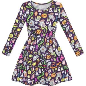 Sunny Fashion Girls Dress Green Forest Red Fox Long Sleeve Size 4-10(Purple Pumpkin)