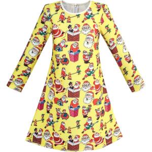 Sunny Fashion Girls Dress Green Forest Red Fox Long Sleeve Size 4-10(Yellow)