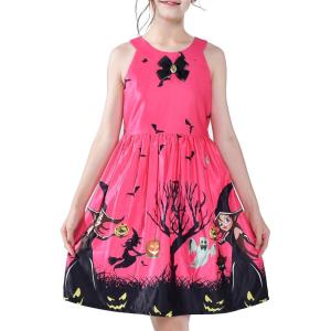 Sunny Fashion Girls Dress Halloween Party Witch Bat Pumpkin Halter Dress(Pinkish Purple)