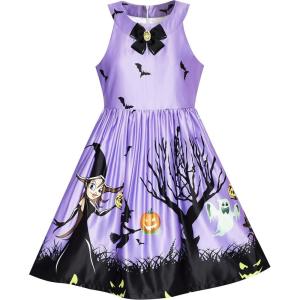 Sunny Fashion Girls Dress Halloween Party Witch Bat Pumpkin Halter Dress(Purple)