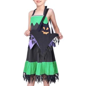 Sunny Fashion Girls Dress Halloween Witch Costume Ghost Bag Black Green