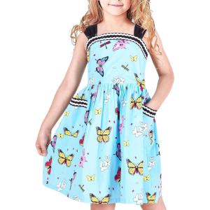 Sunny Fashion Girls Dress Heart Print Pink(Blue Butterfly)
