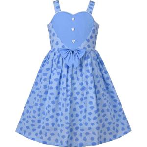 Sunny Fashion Girls Dress Heart Print Pink(Blue Flower)