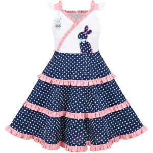 Sunny Fashion Girls Dress Heart Print Pink(Blue Polka Dot)