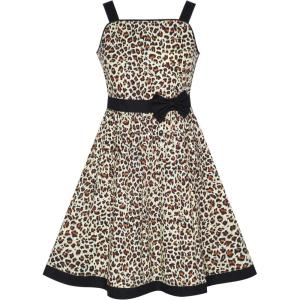 Sunny Fashion Girls Dress Heart Print Pink(Brown Leopard)