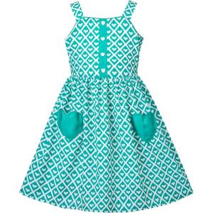 Sunny Fashion Girls Dress Heart Print Pink(Green Heart)