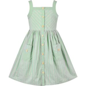 Sunny Fashion Girls Dress Heart Print Pink(Green Striped)