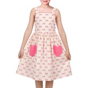 Sunny Fashion Girls Dress Heart Print Pink(Pink Heart Pocket)