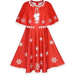 Sunny Fashion Girls Dress Jingle Bell Red Cape Cloak Christmas New Year(Orange Red)