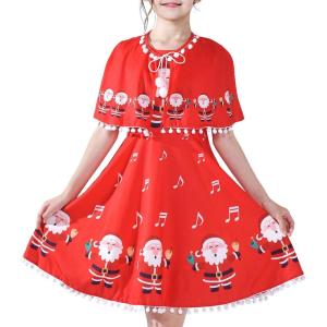 Sunny Fashion Girls Dress Jingle Bell Red Cape Cloak Christmas New Year(Santa Red)