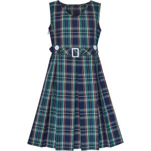 Sunny Fashion Girls Dress Khaki Button Back School Pleated Hem Size 6-14(Blue)