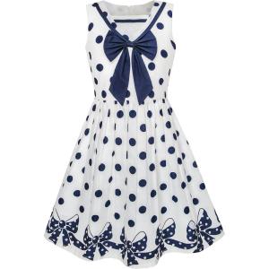 Sunny Fashion Girls Dress Navy Blue Dot Bow Tie Back School Size 5-12