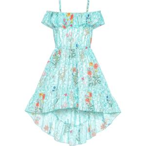 Sunny Fashion Girls Dress Off Shoulder Chiffon Flora Hi-Low Party Dress
