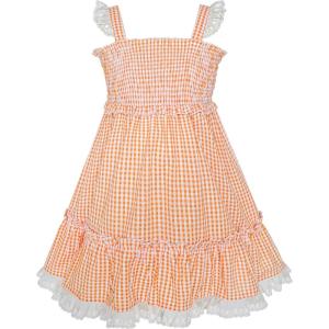 Sunny Fashion Girls Dress Orange Tank Smocked Ruffle Skirt Size 12m-5