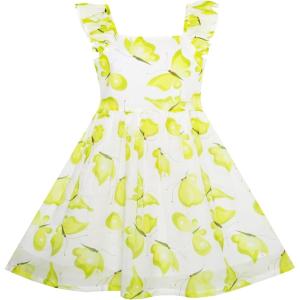 Sunny Fashion Girls Dress Pine Tree Bird Heron Letter Print Swing Shoulder 4-12