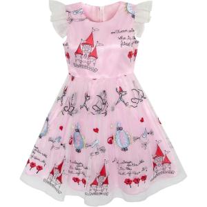 Sunny Fashion Girls Dress Pink Cartoon Castle Princess Party Tulle Dress