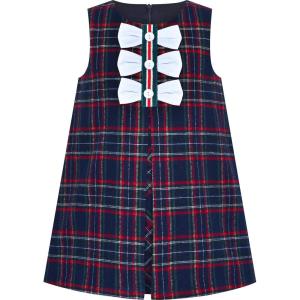 Sunny Fashion Girls Dress Pink Tartan Back School Uniform Pocket A-line Dress(Red Blue)