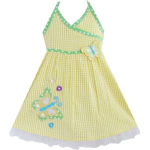 Sunny Fashion Girls Dress Pink Tartan Embroidered Tank