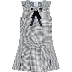 Sunny Fashion Girls Dress Pleated White Black Plaid Collar School Uniform(Black)