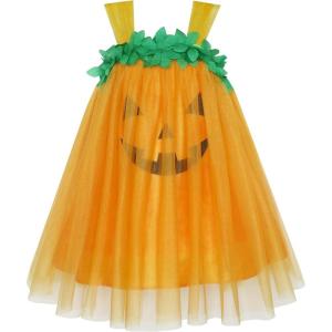 Sunny Fashion Girls Dress Pumpkin Tulle Party Dress Halloween Costume Size 3-12(Yellow Sleeveless)