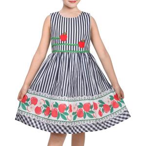 Sunny Fashion Girls Dress Rose Flower Double Bow Tie Party Sundress(Blue Apple)